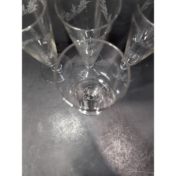 Chintz Etched Pilsner‎ Glasses Set of 4, 10 oz Footed Glasses, Vintage Glassware - Picture 7 of 10